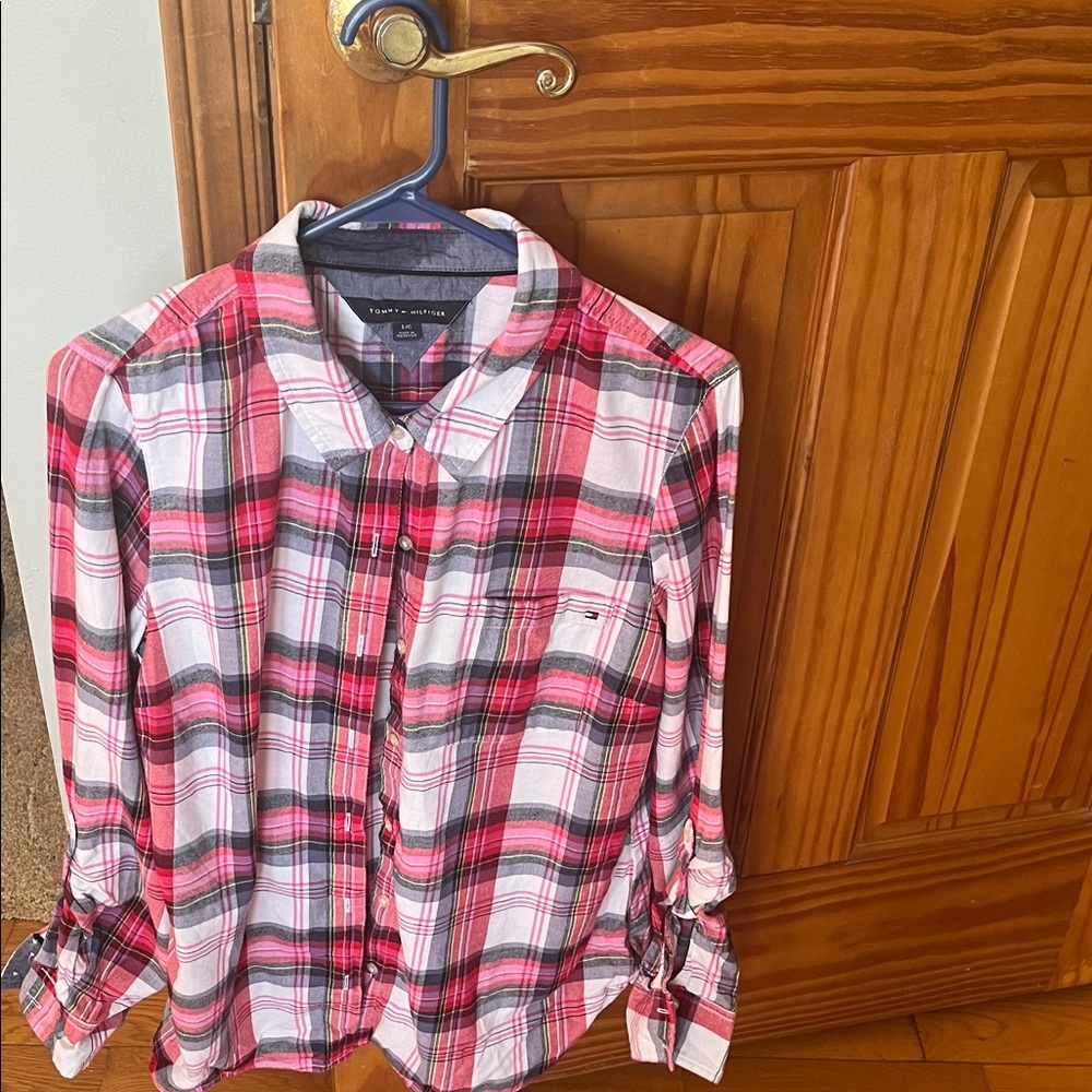 Tommy Hilfiger Pink and White Plaid Shirt